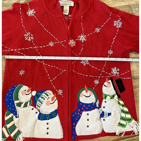 Vintage Tiara International Christmas Collection Snowman Cardigan Sweater Size M - Picture 12 of 14